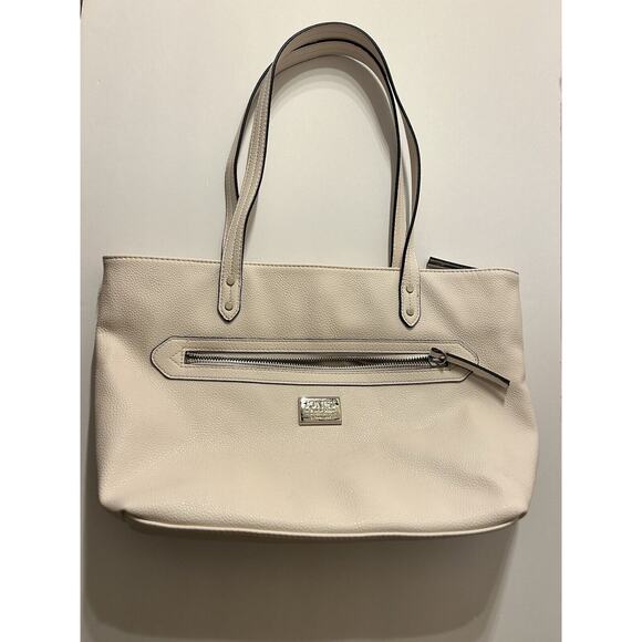 Jones New York White Leather Purse Bone Off White Ivory Leather Pockets Zipper - Picture 3 of 13